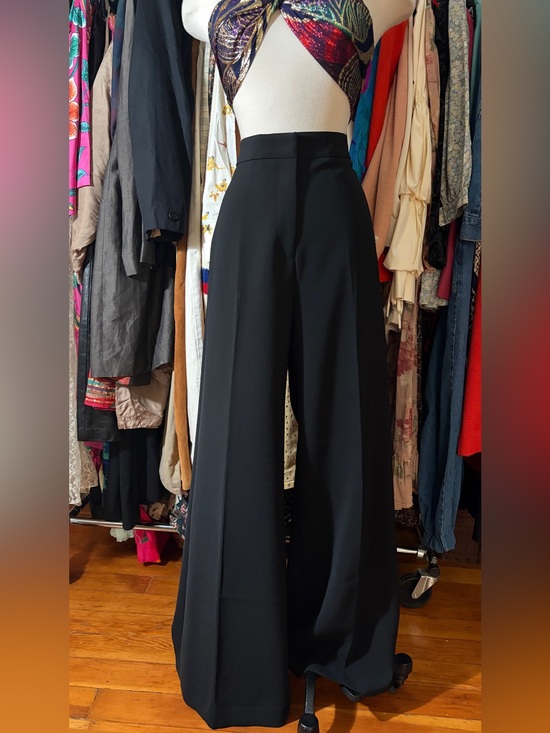 Pants - Black High-Waisted Wide-Leg Tailored Trousers Pants